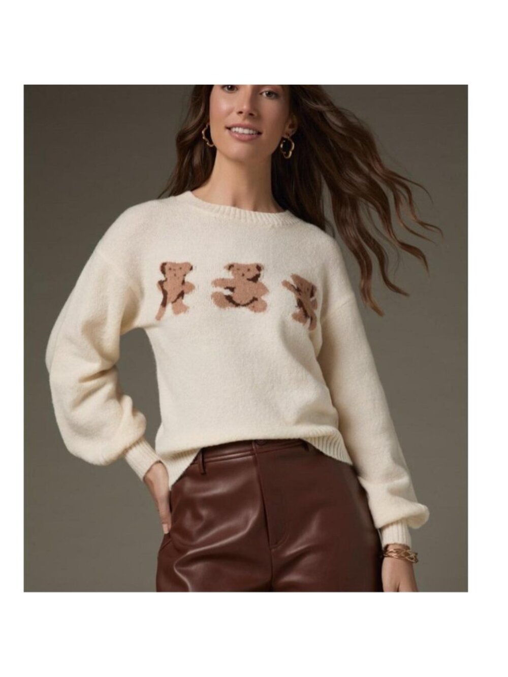 Francesca's cream teddy bear sweater Size S #teddybear #knitwear #cute